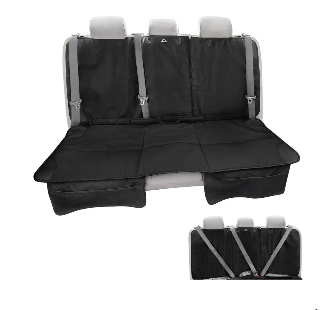 Car Seat Protector, Under Child Car Seats Cover | Waterproof, 3 Functional Rear Belts, Baby Carseat Cushion, Covers Fabric and Leather Seats | 4Pockets Non-Slip Thick Padding, 2 pcs