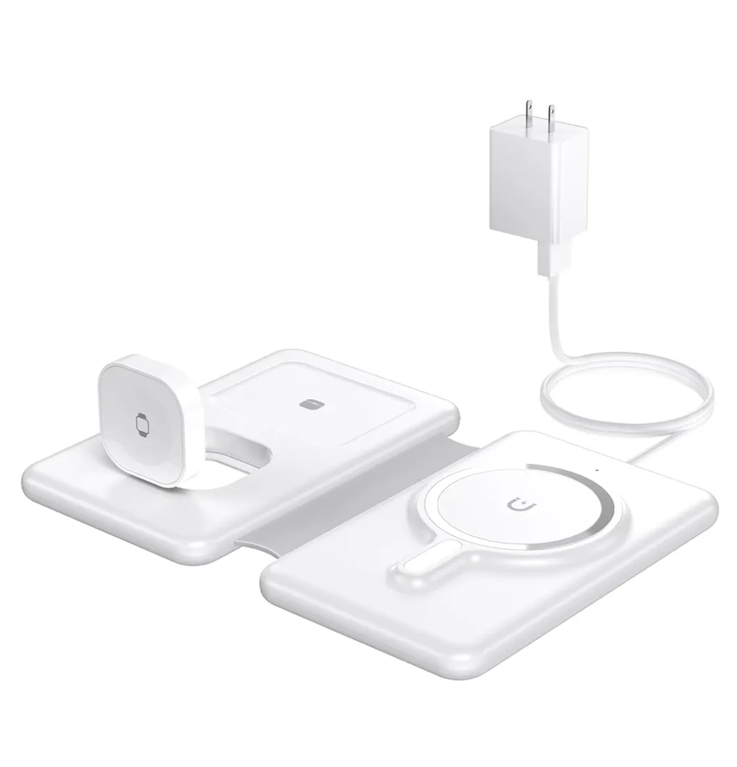 Magnetic Wireless Charger for iPhone: 3 in 1 Travel Charging Station for Apple Devices for iPhone 17 Air 16 15 14 13 12 Pro Max Plus - Foldable Charging Pad for Apple Watch Series & Airpods 4 3 2 Pro