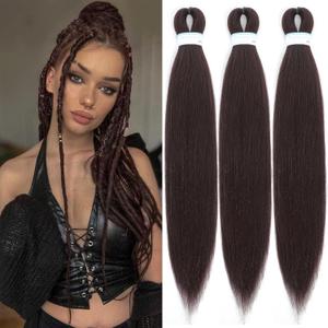 Braiding Hair Pre Stretched for Women Hair Extensions Box Braids Soft Synthetic Knotless Yaki Texture Hot Water Setting Braid Chocolate (24inch 3Packs)