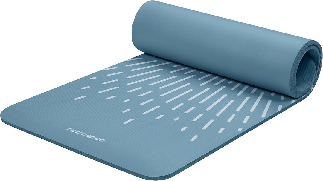 Retrospec Solana Yoga Mat Thick 1/2in Non-Slip Workout Mat with Nylon Strap - 72x24in Exercise Mat for Pilates, Stretching & Fitness - BPA Free, Easy Clean (Blue Mist)
