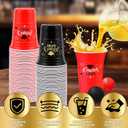 60PCS Pong Game Set, 16 Oz Disposable Plastic Party Cups for Cup Pong Games, College Parties & Graduation Celebrations - Red & Black
