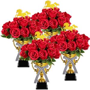 Kenning 4 Sets 34 Pcs Roses Table Centerpieces for Derby Day Party Decoration Horse Racing Centerpieces Sticks for Horse Themed Birthday Party Supplies Rose Themed Table Decor