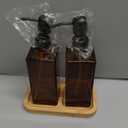Modern soap Dispenser Set with Bamboo Base. Glass soap Dispenser with Stainless Steel Pump, Perfect for Kitchen Decor and Accessories. (Amber 2pack)