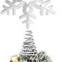 Glittering Silver Snowflake Tree Topper, Sparkling 3D Metal Christmas Snowflake for Holiday Ornaments, Indoor Xmas Party Decor