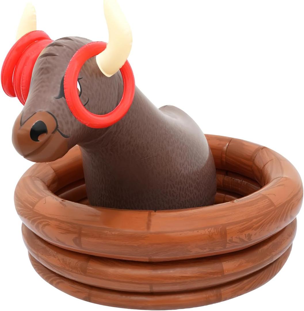 Inflatable Water Bull Ice Bucket with Rings Toss,Bull Cooler Beverage Serving Container Christmas Decorations Party Supplies for Beach Pool Barbecue Camping Interactive Gamesch