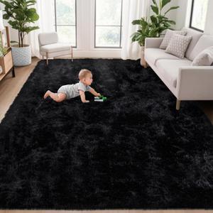 5x8 Area Rug for Living Room: Fluffy Shag Soft Washable Rugs Fuzzy Plush Indoor Carpet for Bedroom Nursery Playroom Dorm Kids Girls Boys Room (Black, 5'x8')
