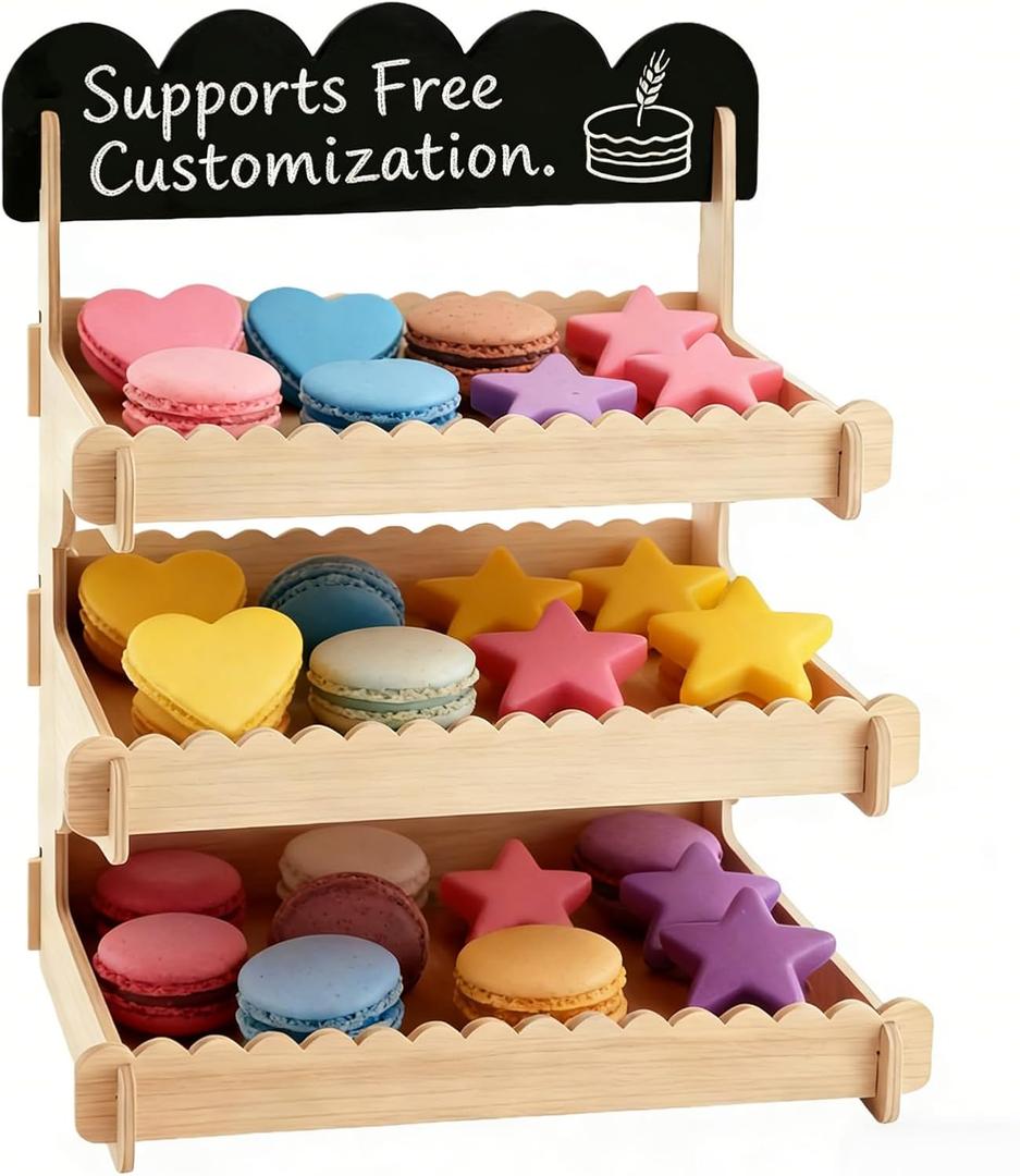 Cookie Display Stand with Chalkboard Sign, Tiered Dessert Stand for Market Booths, Bakers & Vendors – Rustic Food Display for Cookies, Cupcakes, Pastries & Craft Fairs