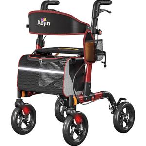 Aojin Walkers for Seniors Adults, Rollator Walker with Seat, 350lbs, Red