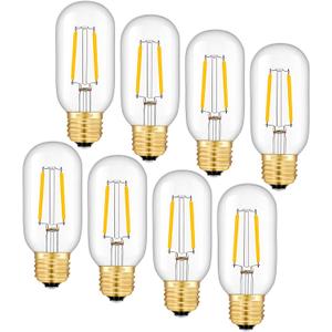 AOMRYOM 2W LED Tubular Bulb 2700K Soft White, 25 Watt Equivalent 250 Lumen, E26 Medium Base, Vintage Edison T45 Tubular Clear Glass Lengthened Filament Dimmable LED Light Bulbs, Pack of 8