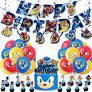 Birthday Party Supplies,204pcs Birthday Party Decorations Include Backdrop,Happy Birthday Banner,Tableware Set,Spiral Charms,Napkins,Tablecover,Cake Toppers,Balloons Set,Bottle Labels,Stickers