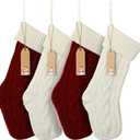 Personalized Christmas Stockings with Name Tags 22 Inch Extra Large Knit Stockings, Set of 4 Family Xmas Stockings for Fireplace Mantel, Custom Embroidered Stockings for Adults, Red White Multicolor