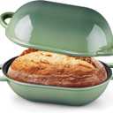 Onader Enameled Cast Iron Oval Dutch Oven for Bread Baking, 9x5-1/2 Inch Loaf Cast Iron Bread Oven Pan with Lid, 2.8QT Meatloaf Pan for Sourdough, Heavy Duty - Pistachio Green