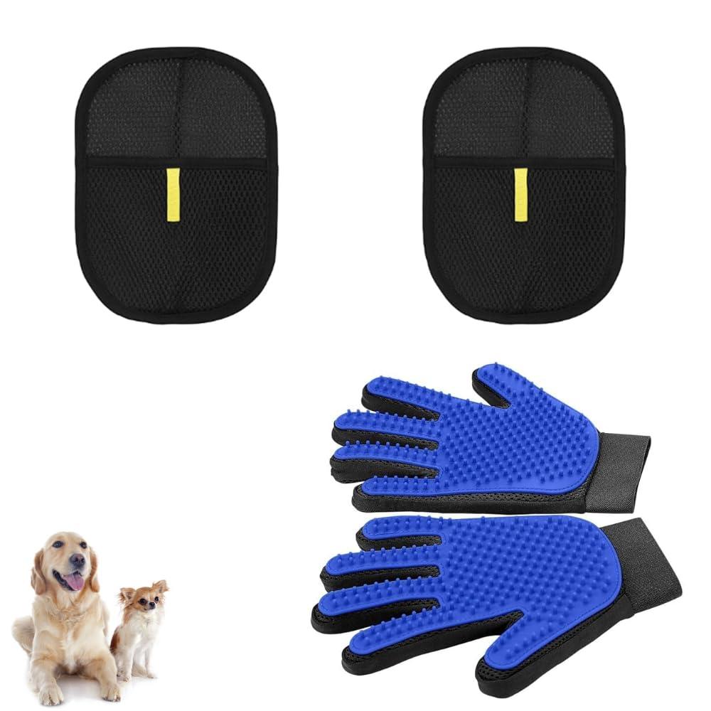 "Pet Hair Removal Gloves - 1 Pair of Blue Five Finger Grooming Gloves - Effective for Dogs and Cats, Perfect for Clothing, Sofas, Beds, and Blankets - Includes 2 Extra Animal Hair Removal Gloves"