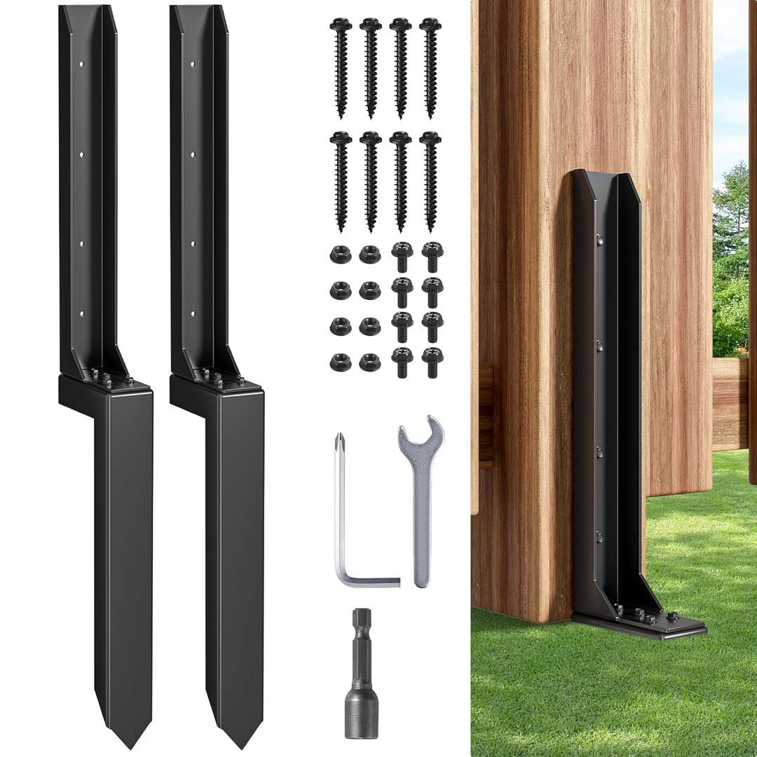 Fence Post Repair KitHeavy Duty Steel Fence Post Anchor Ground Spike Quick Fix Broken/Leaning Wood Posts withand Fixed Fence Posts(Separation 16.9+17.9",2 pcs)