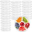 Lawei 30 Pack Plastic Appetizer Tray with Clear Lid, Stackable Round Serving Party Tray, 12 In Banquet Catering Fruit Vegetable Trays, Reusable 6 Divided Food Snack Dip Platter for Outdoor Buffet