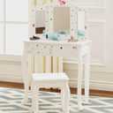 UTEX Kids Vanity Table and Chair Vanity Set with Mirror Makeup Dressing Table with Drawer, Play Vanity Set,White