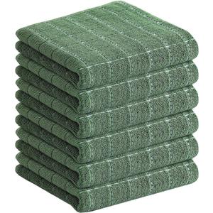 Homaxy 100% Cotton Terry Kitchen Towels(Grass Green, 13 x 28 inches), Checkered Designed, Soft and Super Absorbent Dish Towels, 6 Pack