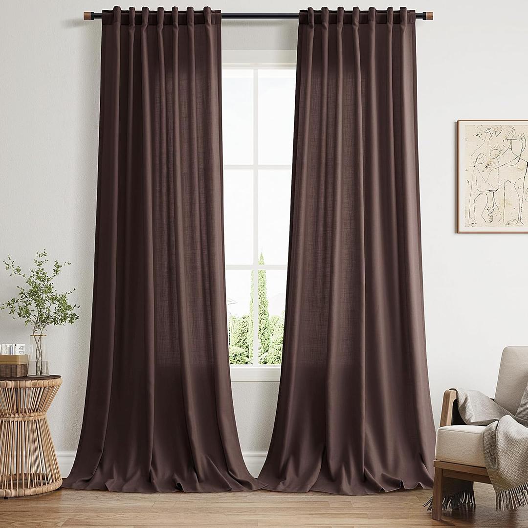 Coffee Brown Extra Long Linen Curtains 120 Inch for Living Room Set Rod Pocket Back Tab Light Filtering Semi Sheer Drapes Privacy High Ceiling Drapes Farmhouse for Dinner Room 52x120,2 Panels