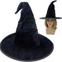 Moyubath Halloween Witch Hat, Ruched Witches Hats for Women Wizard Hats Halloween Costume Accessories Cosplay Party Decorations Favors