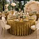 6 Pack Gold Velvet Round Table Cloths for 60 inch Table, Stretchy 120 inch Spandex Round Tablecloths, Washable Fitted Round Table Covers for Wedding Birthday Parties Banquet