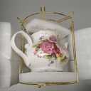 20-Pieces Porcelain Bone china Tea Sets,Gold Rim Coffee Set with Golden Metal Rack,Tea Gift Sets for Home&Party (008)