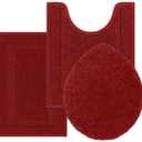 SHACOS Bathroom Rugs Sets 3 Piece with Toilet Lid Cover, Non Slip Absorbent Small Bath Mats 16"x24" U Shape Contour Mat Soft Microfiber Shaggy Machine Washable Christmas Bathroom Carpet (Red)