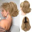 Ponytail Extension, 10" Short Claw Clip on Pony Tails Hair Extensions for Women Synthetic Natural Wavy Drawstring Fake Ponytails Hairpieces Daily Use (Golden Blonde Highlights, 10 inch)