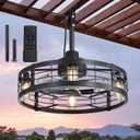LEDIARY 22" Outdoor Ceiling Fans with Light, Waterproof Gazebo Fan with Hanging Hook, Plug in Ceiling Fan with Remote,Caged Ceiling Fan with 6 Speed Timer for Patio, Porch, Pergola, Black