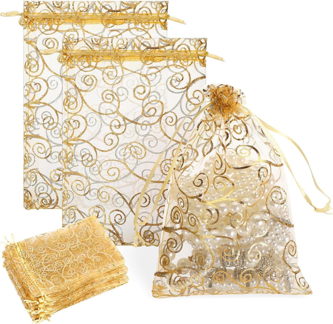 50 Pcs Organza Bags 5"X 8" Gold Gift Bags Small Mesh Bags Drawstring Jewelry Gift Bags Gold Breathable Tulle Mesh Jewelry Bags with Drawstring Small Candy Bags for Gifts Wedding Favor Makeup Jewelry