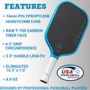 Rev Pickleball Pro-Performance Paddle - Pickleball Racket - Carbon Fiber Face - Thermoformed with Foam-Injected Walls - 14mm - 16.5"x7.5"- 8oz - USA Pickleball Approved - Aria Pro
