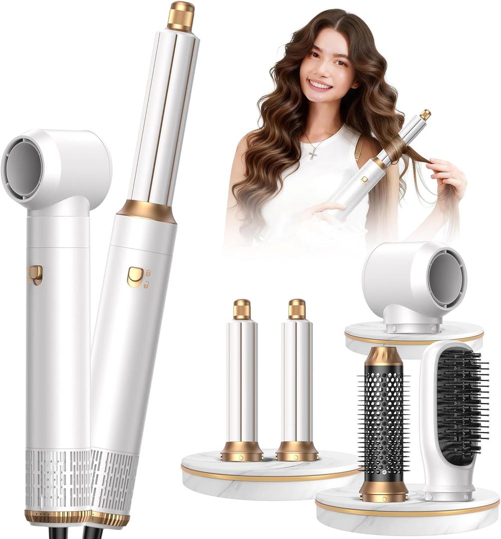 Blow Dryer Brush Set 5 in 1, Hot Air Styler Negative Ionic Low-Temp Hair Care Air Curling Wrap, Round Brush Dryer & Curling Iron for Dry Volumize Straight Curl, 100-120V (Golden)