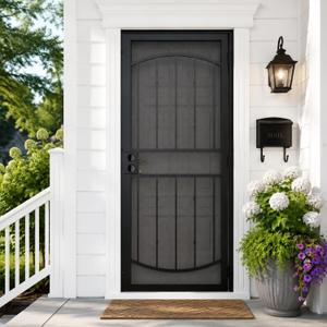 JUBEST 32" x 80" Steel Security Door, Surface Mount Universal/Reversible Outswing Security Screen Door, Black Powder-Coated Surface Mount Frame with Expanded Metal Screen, Rust-Resistant, No Handles