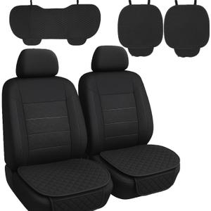 Homaisson 3 Pcs Black Car Seat Covers, Front Driver Seat Mat, Non-Slip Seat Cover Set for Front and Rear Seats, Black, Easy to Install for Vehicles SUVs Car