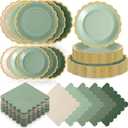 Zhehao 150 Pcs Sage Green Plates and Napkins Tableware Serves 50 Includes 9 Inch 7 Inch Green Scalloped Edges Paper Plate and Napkins for Wedding Birthday Baby Shower Party