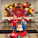 2 x 5x3ft Car Black White Grid Red Birthday Themed Backdrop Racing Flag Red Photography Background for Boys Kids Happy Birthday Party Banner Photo Booth Props with Racetrack Carpet Runner