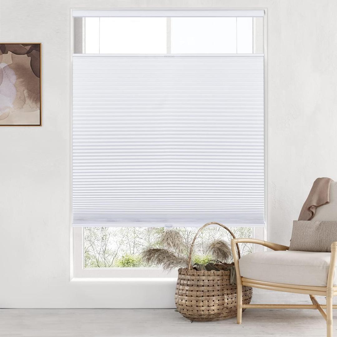 LazBlinds Top Down Bottom Up (TDBU) Cordless Cellular Shades, Blackout Light Blocking Honeycomb Shades Thermal Insulation Noise Reduction Blinds for Windows, 34" W x 64" H, White