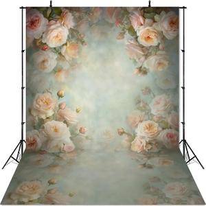 Mocsicka Abstract Floral Backdrop for Photography Retro Green Spring Watercolor Painting Floral Background Newborn Baby Shower Princess Girls Portrait Decoration Backdrop
