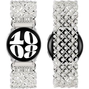 VIQIV Dressy Bracelet Compatible with Samsung Galaxy Watch 8/7/6/5/4/FE Active 2 40/44mm 8/6/4 Classic 43/47/42/46mm 5 Pro 45mm, 20mm Stretchy Bling Rhinestone Metal Strap for Samsung Watch Band Women