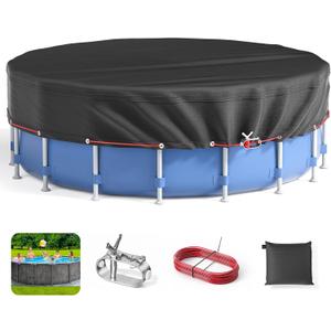 16Ft Round Pool Cover - Covers for Above Ground Pools, Pool Cover Protector with Steel Rope, Increase Stability Ground Swimming Pools, Waterproof and Dustproof Swimming Pool Covers (Black)