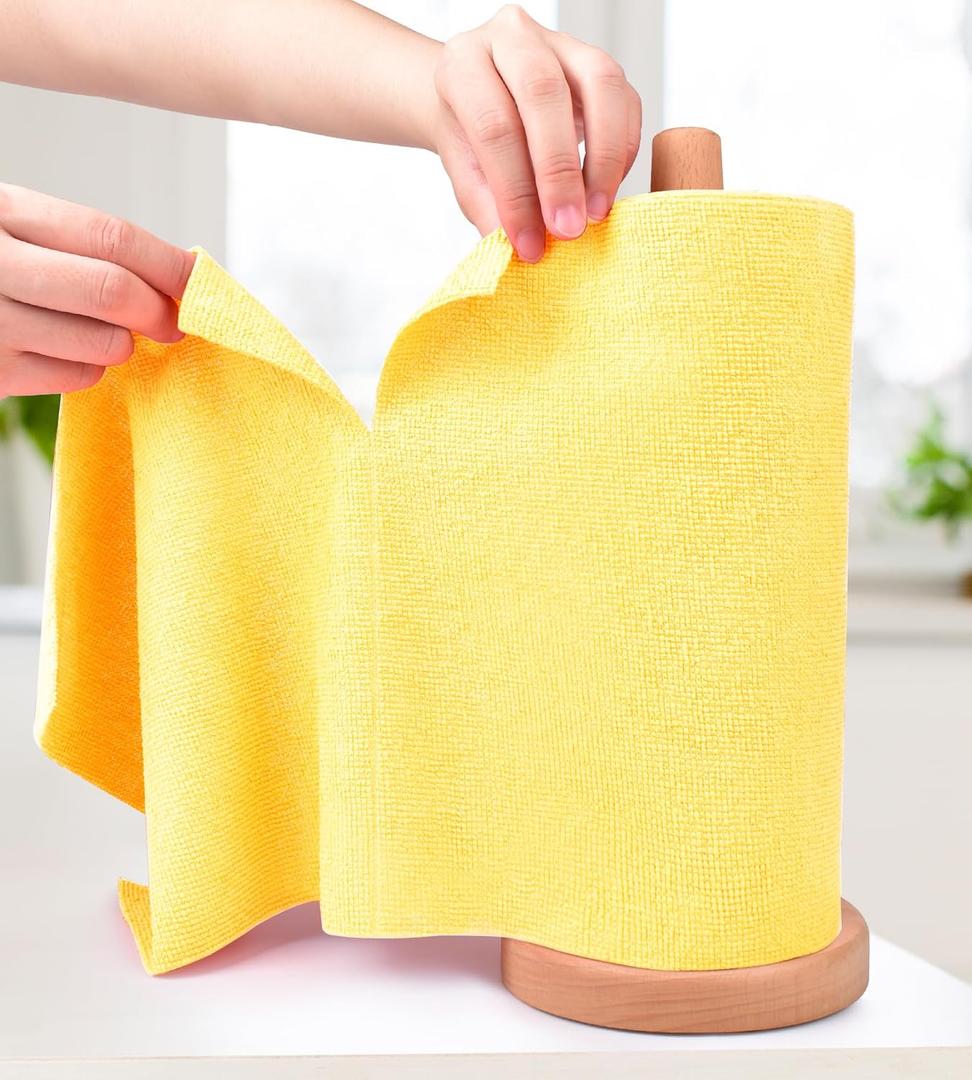 KitchLife Microfiber Cleaning Cloth Roll - Tear-Away Reusable Microfiber Paper Towels, Lint-Free, Washable, 20 Sheets for Kitchen, Car, Dishes, and Sensitive Surfaces (Yellow) (9.8 x 9.8 Inches - 1 Roll)
