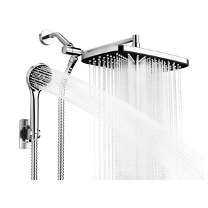 Seacity Wide Rain Shower Head With 5 Modes Handheld Showerheads, High Pressure Showerhead Combo with Extension Arm for Bathroom Accessories, Adjustable Shower Head with AntiClog Nozzles (Chrome)