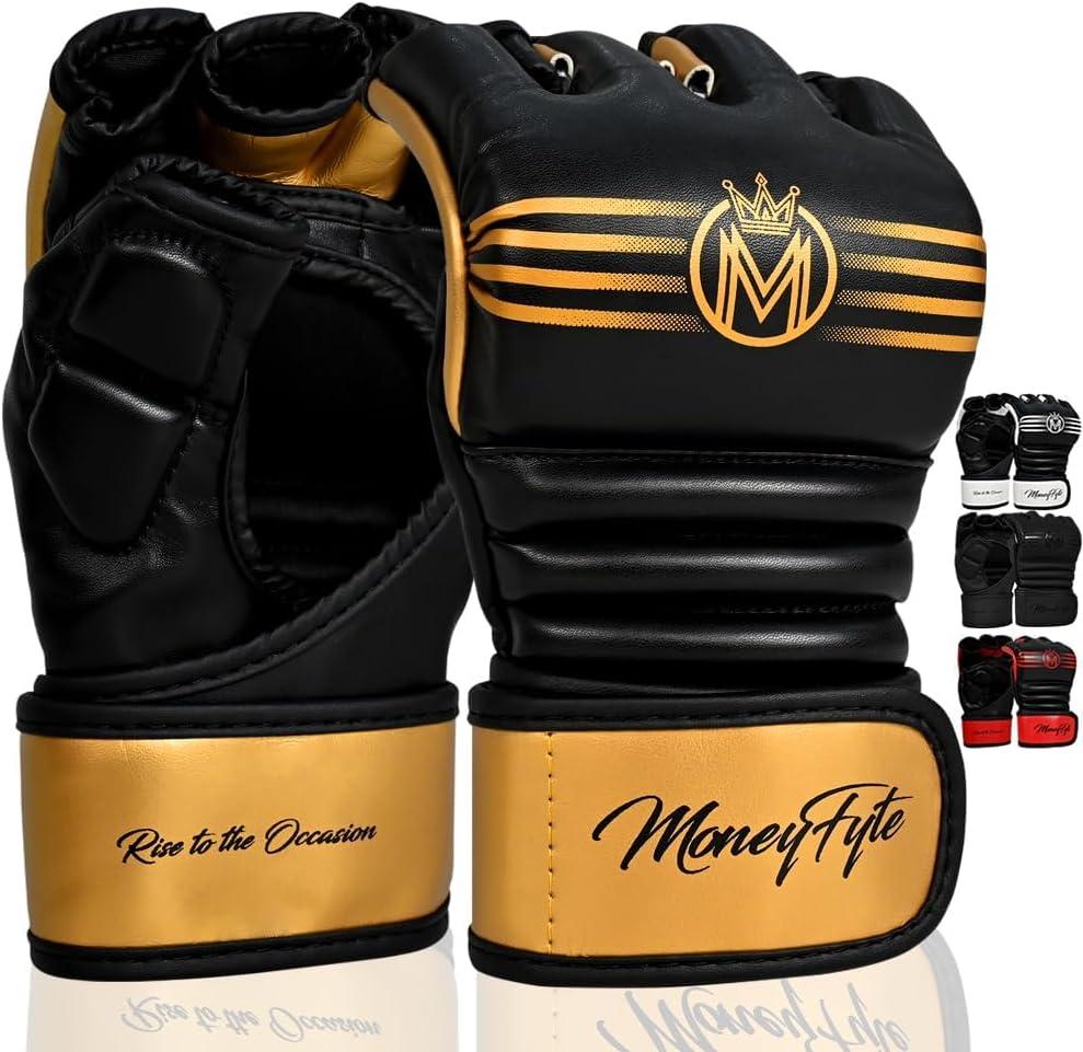 MoneyFyte Crown MMA Gloves for Men & Women Martial Arts Punching Bag Gloves, UFC Grappling Fighting & Kickboxing Gloves Pre-Curved Half Finger Boxing Sparring Glove