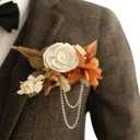 Ling's moment Pocket Boutonniere Single, Boutonniere for Men Groom for Wedding, Prom, Homecoming, Anniversary, Graduation, etc.Rust Boho Sola Wood, 6" W x 5" H