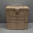 AKOZLIN Huge Jewelry Box Organizer Functional Extra Large Leather Jewelry Storage Case for Women Girls Ring Necklace Earring Bracelet Holder Organizer with Mirror (Champagne)