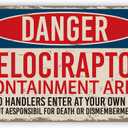 Warning Velociraptor Metal Signs, Containment Area Sign, Novelty Decor for Home Garage Patio, Garden Yard Decor, Decorative Aluminum Wall Plaque, Easy to Mount, Retro Metal Tin Signs, B36