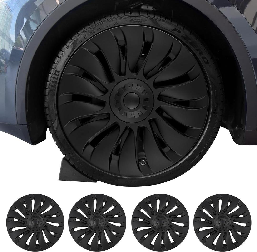 Tesla Model Y 19" Wheel Covers - Matte Black ABS Hubcaps with Rim Protectors | Compatible with 2021-2024 Model Y, not Compatible with Tesla Y Juniper 2026
