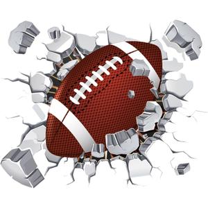 2 Sheets Rugby Break Through Wall Sticker Decals American Football Sports Art Wall Stickers Murals Art for Men Kids Boys Football Lovers Players Room Bedroom Living Decoration