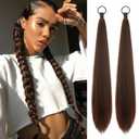 Yaki Straight Ponytail Extension 2 PCS 26 Inch Dark Reddish Brown Ponytail Extensions for Black Women 90g Synthetic Hairpieces for Braided Ponytail Extension DIY Daily Party Use
