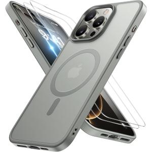 Miracase Magnetic Series for iPhone 16 Pro Case [Compatible with MagSafe] [with 2X Screen Protectors] Military-Grade Protection, Anti-Fingerprint, Slim Phone Case for 16 Pro 6.3 inch - Gray