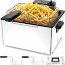 NEWBULIG Deep Fryer with Basket, 5 Liter Electric Deep Fryer with 1800W Power, Adjustable Temperature, Lid with Viewing Window for Fried Chicken, Shrimp, French Fries, Silver
